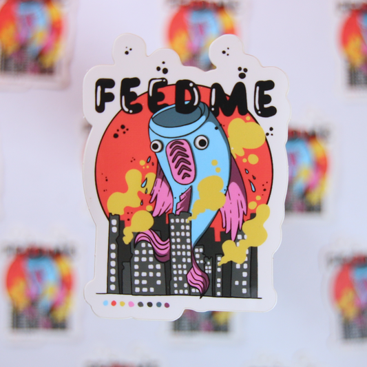 Feed Me Light Blue Vinyl Sticker